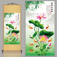 Hanging painting of koi fish in lotus pond 30x80cm LG37 Wall Decoration Display Roll Painting