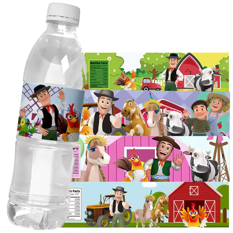 6pcs Ranch Zoo Party Cow La Granja Bottle Wrapper Stickers Birthday Party packing Supplies Water Bot