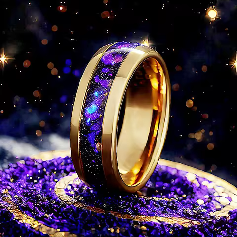 Orion Nebula Golden Ring Space Ring 8mm Men's Fashionable Stainless Steel Ring Comfortable Fit Anniv