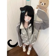 2026 Japanese-style New Cute Cartoon Cat Paw Print Grey YK2 Lightweight Zip-up Hoodie [GR]