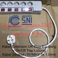 UK Plug to EU Extension Cable 5 Holes + On Off Each Hole 3x1.5mm/