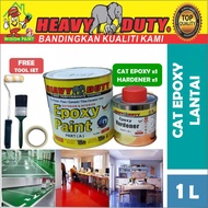 1L Two Pack Epoxy Floor Paint Heavy ( FREE TOOLS / 4"ROLLER SET/BRUSH/TAPE ) Cat Lantai Berkualiti Ceramic Tiles Coating