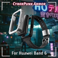 Armor Plating Protective Case Strap for Huawei Band 6 Wristband for Honor Band 6 TPU Band with Metal Ring