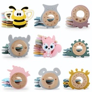 【Best Price Guaranteed】 Animal Baby Teether Silicone Wooden Bee Squirrel Unicorn Rodent Diy Infant Pacifier Chain Food Grade Baby Teething Chew Teethers