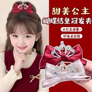 Elegant Royal Crown Bow Barrette Shiny Crystal Ribbon Hair Accessory for Kids Birthday Crown Princes