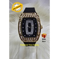 (Ladies) 100% ORIGINAL Instinc INS-D101-GD-BK Gold Case,Black Diamond Dial,Silicon Strap Watch