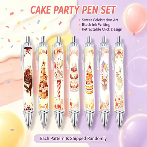 7Pcs Birthday Party Roll Paper Pen Ballpoint Pen Stationery