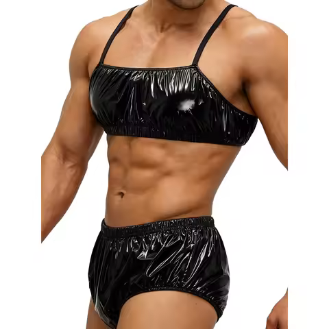 Gay Bar Waterproof Sexual Lingerie Set Men Bathing Suit Singlets Crop Top And Swim Bottom 2-piece Be
