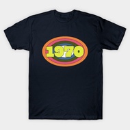 Vintage Yellow Year 1970 Rainbow Ellipse Typography T-Shirt Authentic Cotton 1 Fashion