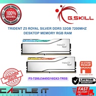 G Skill Trident Z5 Royal Silver DDR5 32GB 7200MHz Desktop Memory RGB RAM F5-7200J3445G16GX2-TR5S