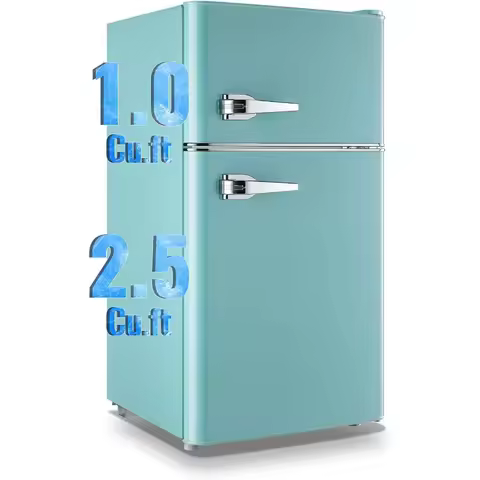 3.5 Cu.Ft Mini Fridge with Freezer Retro Small Refrigerator with 2 Handles 7 Settings Temperature Ad