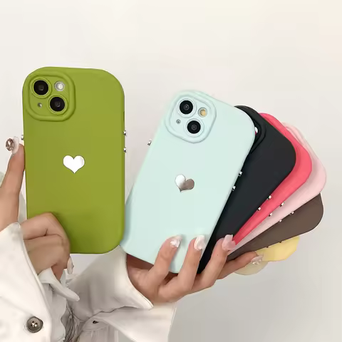 Oval Solid Candy Color Phone Case For iPhone 15 14 Plus 11 12 13 Pro Max XR XS Max Sliver Love Heart