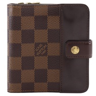 LOUIS VUITTONCompact Zip Bi-fold Wallet N61668 Damier Canvas 2004 Brown CA0034 Snap Button Women's [