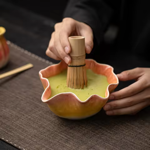 2pcs Japanese Ceramic Flower Shaped Matcha Set Matcha Bowl Perfect Matcha Starter Kit for Matcha Lov