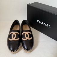 Chanel CC black flats shoes 香奈兒 草編鞋
