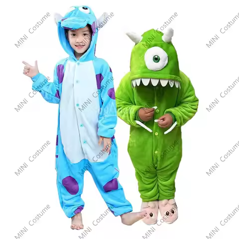 Monster Mike Cosplay Kigurumi Children Kid's Sully Costumes Funny Halloween Jumpsuit Boys Girls Paja