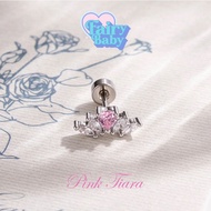 Fairybaby Pink Tiara (1 Piece) Flat Plate Earrings Crown Shape White Sparkling Plays With Light 0.8 