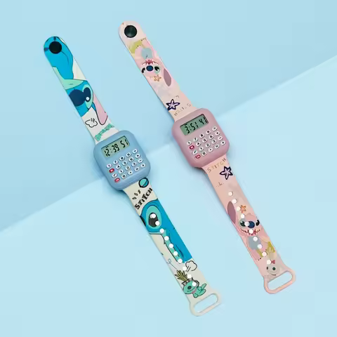 Cute Cartoon Stitch Electronic Calculator Children's Watches for Kids Silicone Strap Pink Girls Digi