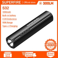 SUPERFIRE S32 LED Flashlight Ultra Bright Waterproof MINI Torch 5 Modes Built in 18650 rechargeable