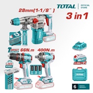 Total Cordless Limited 3pcs Combo Set with Hammer Drill (28mm) + Compact Drill (66nm) + Impact Wrenc