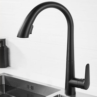QUITE ก๊อกน้ำห้องครัวสีดำเครื่องผสมก๊อกน้ำแบบดึงออกได้ก้านเดี่ยวสำหรับอ่างล้างจานทำนํ้าเย็น