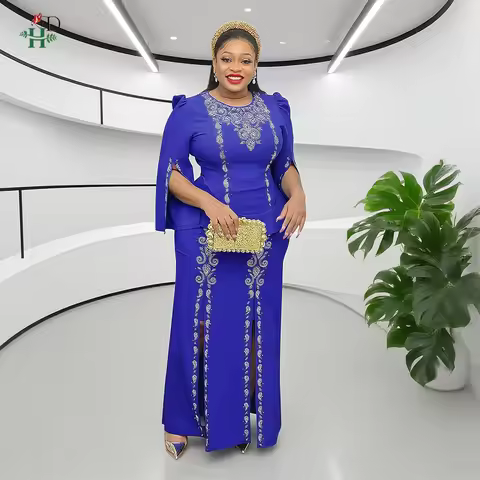 African 2PCS Set Tops Bubu Skirt Suits Plus Size Turkey Wedding Party Dresses For Women Luxury Overs