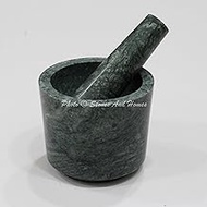Stones And Homes Indian Green Mortar and Pestle Set Big Bowl Marble Pill Crusher Herbs Spice Grinder for Home and Kitchen 4 Inch Polished Robust Round Pill Crusher Herbs Spice Grinder - (10 x 8 cm)
