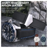 20mm 22mm Canvas Nylon Leather Watch Strap Fold Buckle Black Watch Band for Tag Heuer CARRERA AQUARA
