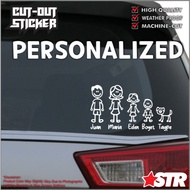 Personalized Family Stick Figure Cut-out Car Sticker Waterproof