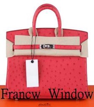 France Window 愛馬仕柏金包杜鵑紅色鴕鳥皮 Birkin 25Cm