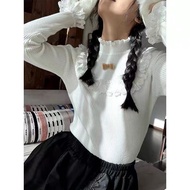 Korean Style Fashion Simple Half-High Collar T-Shirt Women Niche Design Lace Fungus Edge Bottoming Shirt Top Autumn Winter