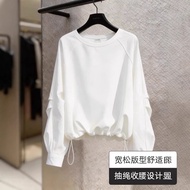 Off-Shoulder Drawstring Sweatshirt - White Casual Top for Women | A10787