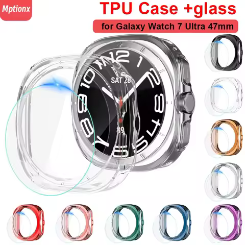 Glass+Cover for Samsung Galaxy Watch 7 Ultra 47mm Soft TPU Case Bumper Screen Protector for Galaxy W