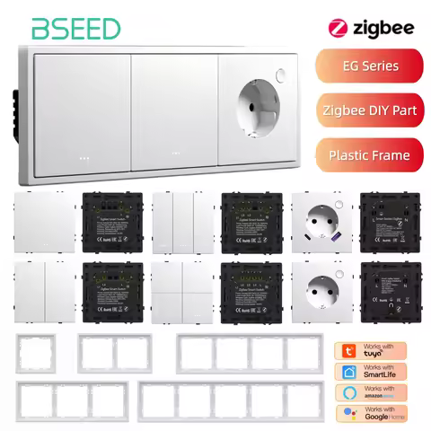 BSEED E Series 1/2/3/4Gang Zigbee Button Light Switch Module Plastic Frame Smart Socket DIY Part Tuy