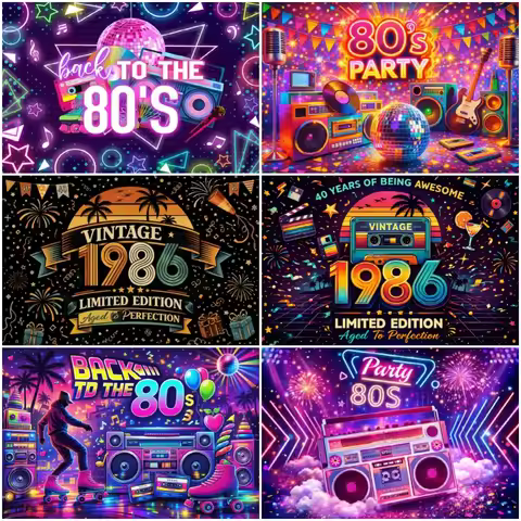 Back to the 80s Theme Background Retro Disco Music Party Decorations Backdrop Neon Light Graffiti Ta