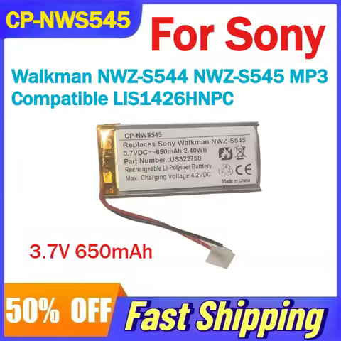 CP-NWS545 3.7V 650mAh Li-Polymer Battery for Sony Walkman NWZ-S544 NWZ-S545 MP3 Compatible LIS1426HN