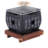 LOVIVER Japanese Style BBQ Grill with Wire Mesh Wooden Base Sturdy Hibachi Grill Food Charcoal Grill