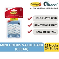 3M Command Mini Clear Hooks With Clear Strips 18 Hooks / 24 Strips / 225G