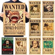 2 tấm áp phích truy nã tiền thưởng One Piece, áp phích giấy kraft hình nhân vật, tranh trang trí tườ
