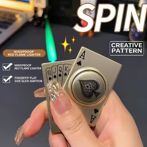 Spades A Playing Card Fidget Spinner Lighter, Windproof Jet Flame Butane Lighter Decompression Light