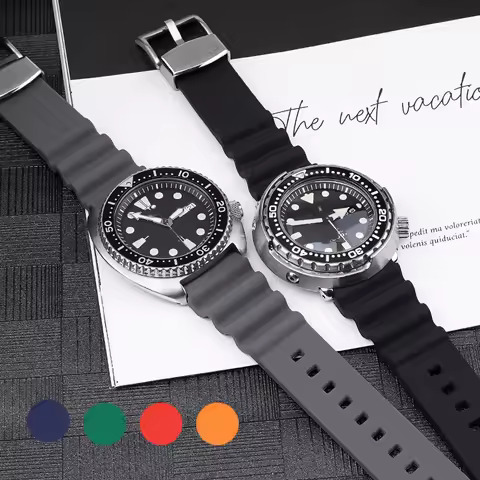 Silicone Sport Strap 20mm 22mm Metal Hoop Diving Waterproof Men Replacement Bracelet Watch Band for 