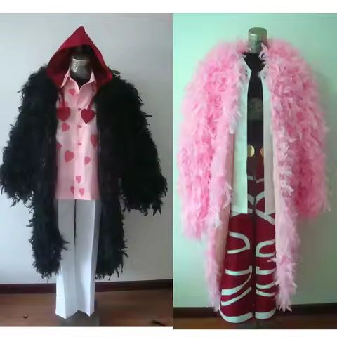 Anime Donquixote Doflamingo Rosinante Feather Overcoat Cosplay Costume Halloween Outfits Custom Made