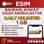 eSIM Bahrain,Kuwait,Qatar & Saudi Arabia Daily Unlimited Data 1-7 Days Activated Instantly (1GB)