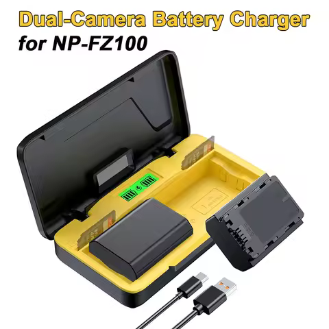 NP-FZ100 Battery Charger Dual Slot USB C Charger with SD Card Storage Case for Sony A7 III A7R II A7
