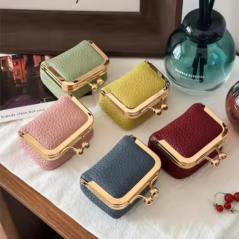 Litchi Grain Mini Bag, 2 Sizes Available, Retro Metal Kiss Lock, Portable Jewelry Pouch for Rings, E