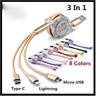 Ready Stock Malaysia  6A SUPER FAST CHARGING 3 in 1 - 1Meter flexible cable for iPhone / Android / Type-C