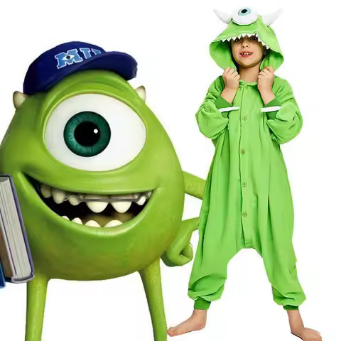 Mike Wazowski Onesie Costume From Monsters Inc Green One Eyed Character Cosplay For Halloween Party 