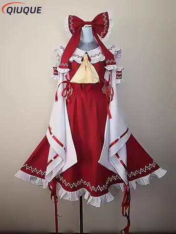 Anime Touhou Project Cosplay Costume Wig Hakurei Reimu Mikofuku Women Uniform Dress Full Set