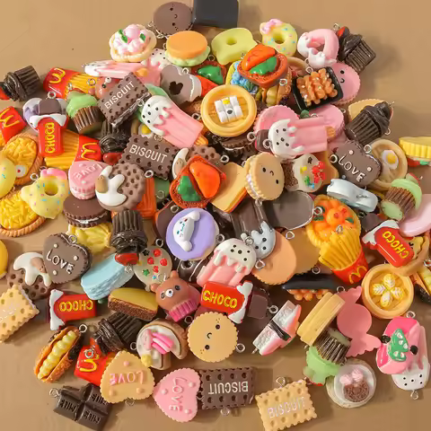 15 Pcs Random Mix Resin Simulation Food Charm Pisa Biskut Cake Pendants for DIY Earring Necklace Bra
