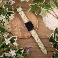 橙色花朵綠色印花蘋果錶帶Apple Watch 4/5/6/7/8/9/SE/Ultra 1 2